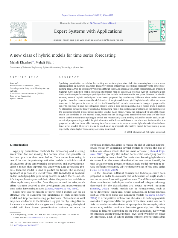 (PDF) A new class of hybrid models for time series forecasting