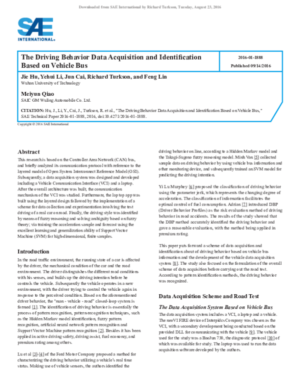 (PDF) The Driving Behavior Data Acquisition and Identification Based on ...