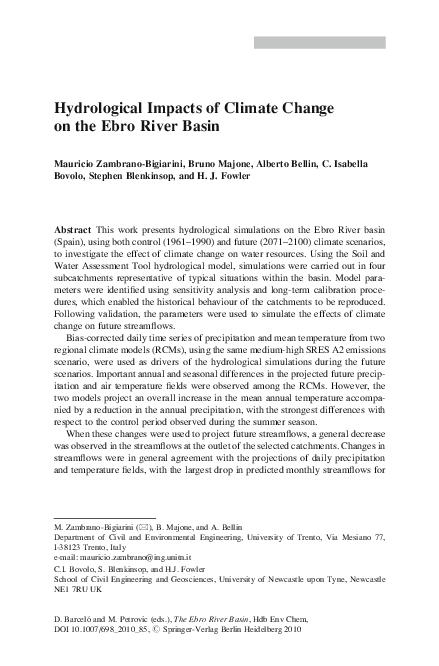 (PDF) Hydrological Impacts of Climate Change on the Ebro River Basin