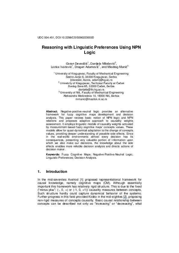 (PDF) Reasoning with linguistic preferences using NPN logic | goran ...