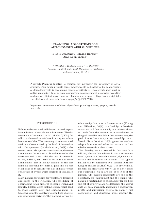 (PDF) Planning algorithms for autonomous aerial vehicle Elodie