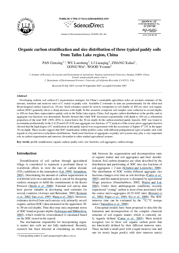(PDF) Organic carbon stratification and size distribution of three ...