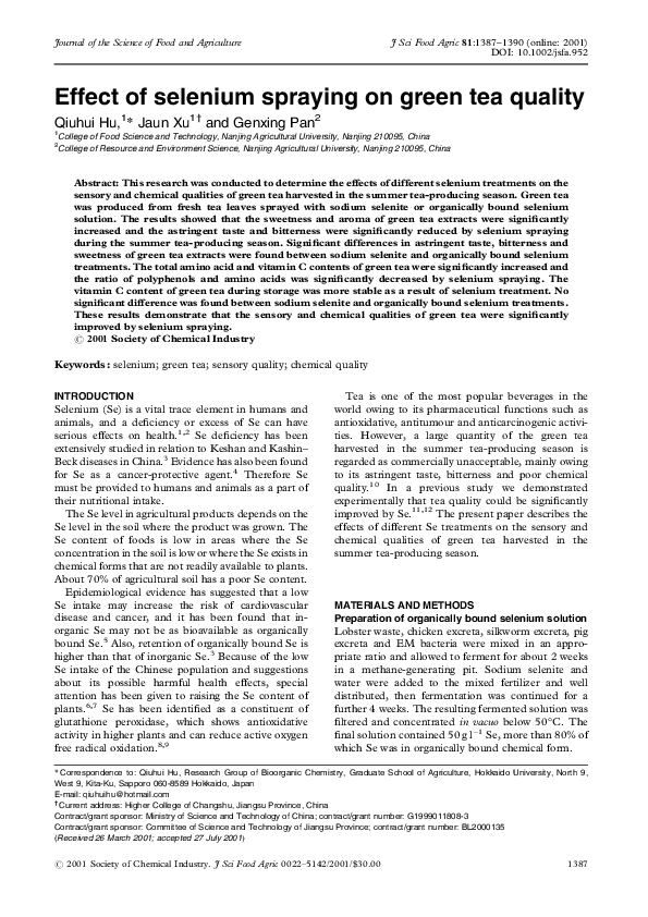 (PDF) Effect of selenium spraying on green tea quality