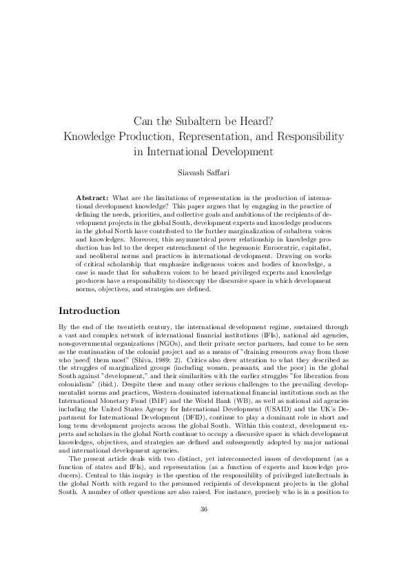 Pdf Can The Subaltern Be Heard Knowledge Production Representation