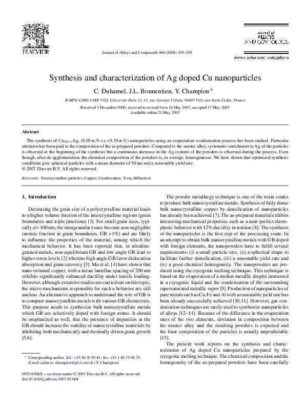 (PDF) Synthesis and characterization of Ag doped Cu nanoparticles