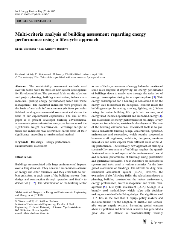 (PDF) Multi-criteria analysis of building assessment regarding energy ...
