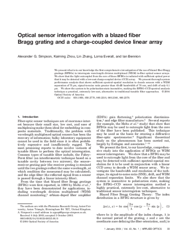 (PDF) Optical sensor interrogation with a blazed fiber Bragg grating ...