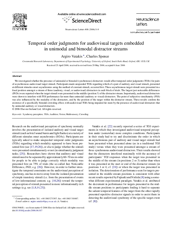 (PDF) Temporal order judgments for audiovisual targets embedded in ...