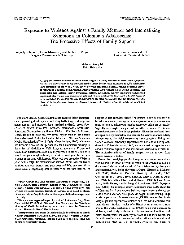 (PDF) Exposure to Violence Against a Family Member and Internalizing ...