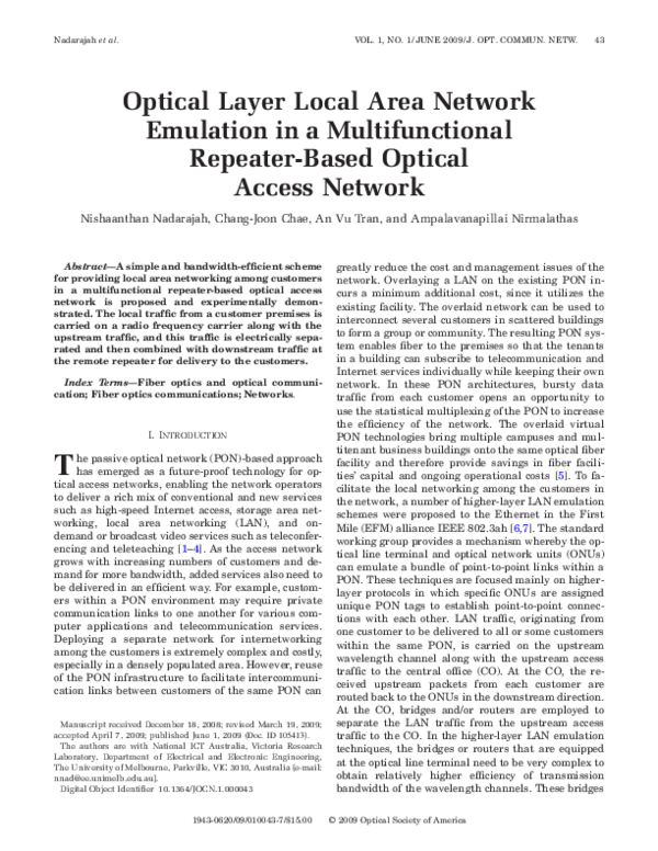 (PDF) Optical Layer Local Area Network Emulation in a Multifunctional ...