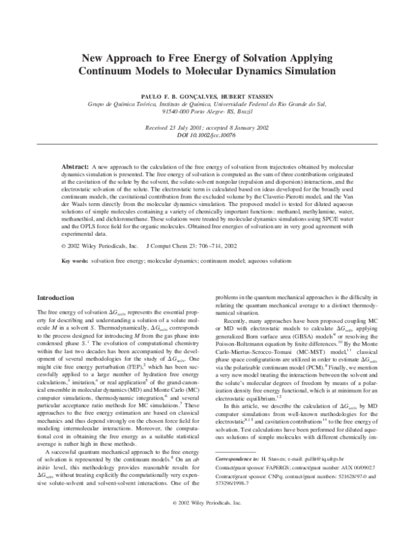 (PDF) New approach to free energy of solvation applying continuum ...