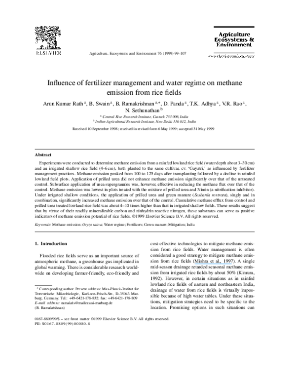 (PDF) Influence of fertilizer management and water regime on methane ...