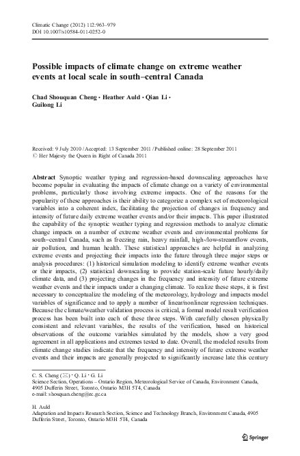 (PDF) Possible impacts of climate change on extreme weather events at ...