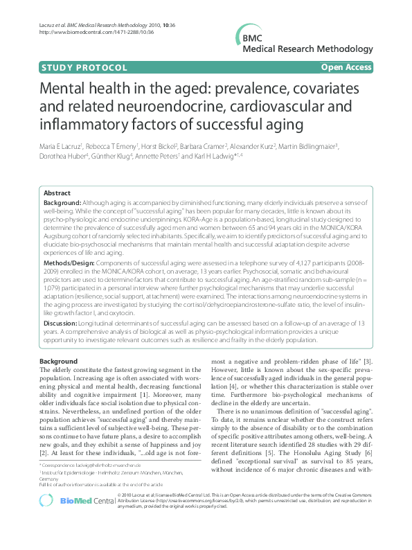 (PDF) Mental health in the aged: prevalence, covariates and related ...