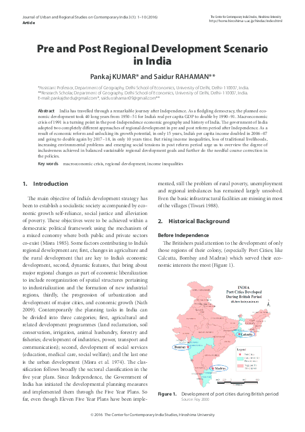(PDF) Pre and Post Regional Development Scenario in India