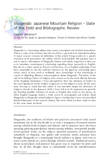 Pdf Shugendo Japanese Mountain Religion State Of The Field And Bibliographic Review Gaynor Sekimori Academia Edu