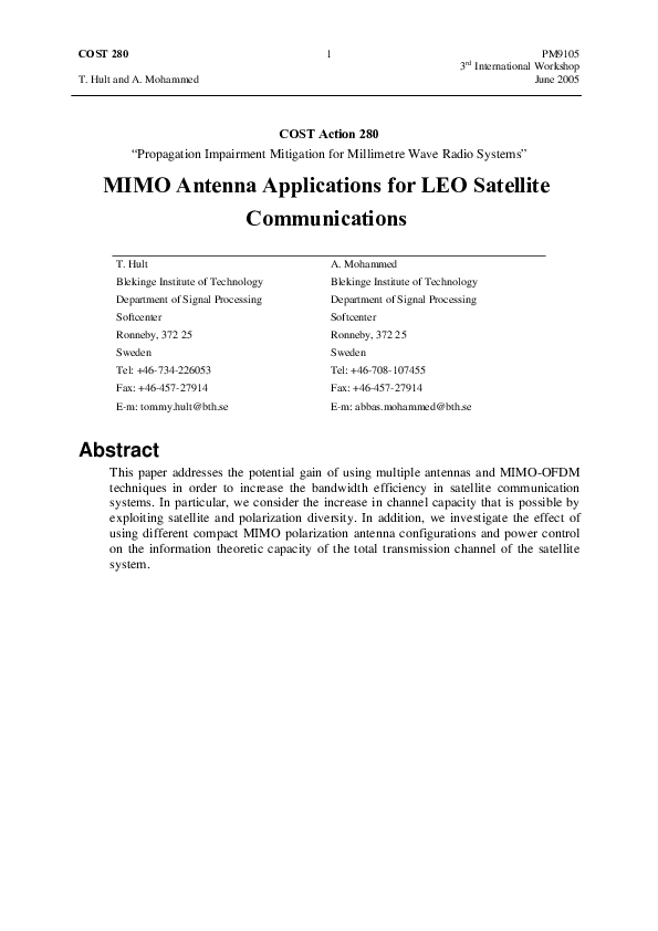 (PDF) MIMO Antenna Applications for LEO Satellite Communications