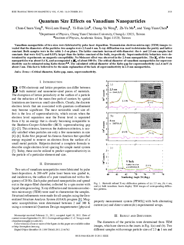 (PDF) Quantum Size Effects on Vanadium Nanoparticles