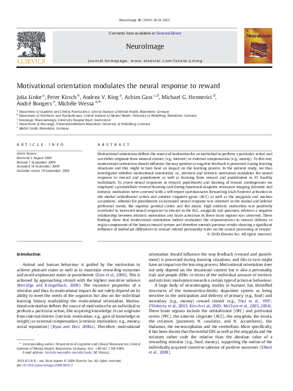 (PDF) Motivational orientation modulates the neural response to reward