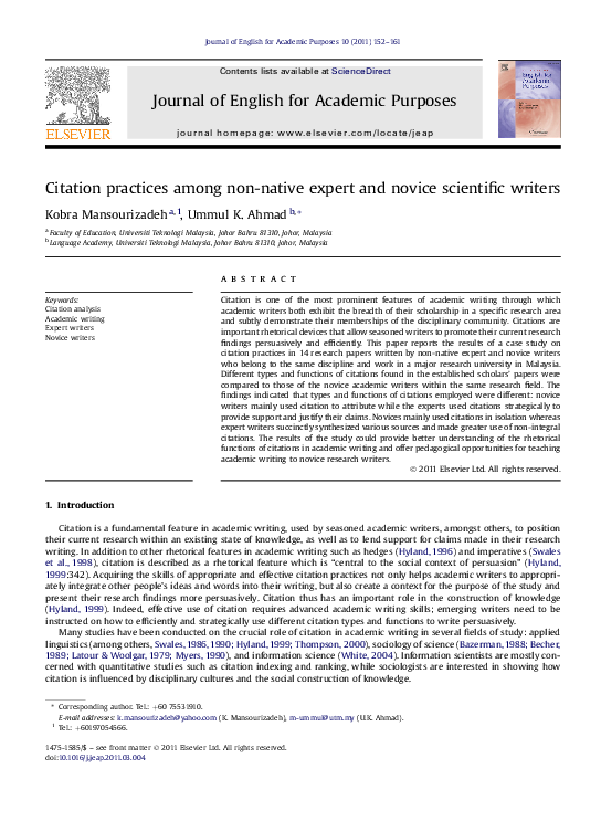 (PDF) Citation practices among nonnative expert and (PDF) Citation practices among nonnative expert and