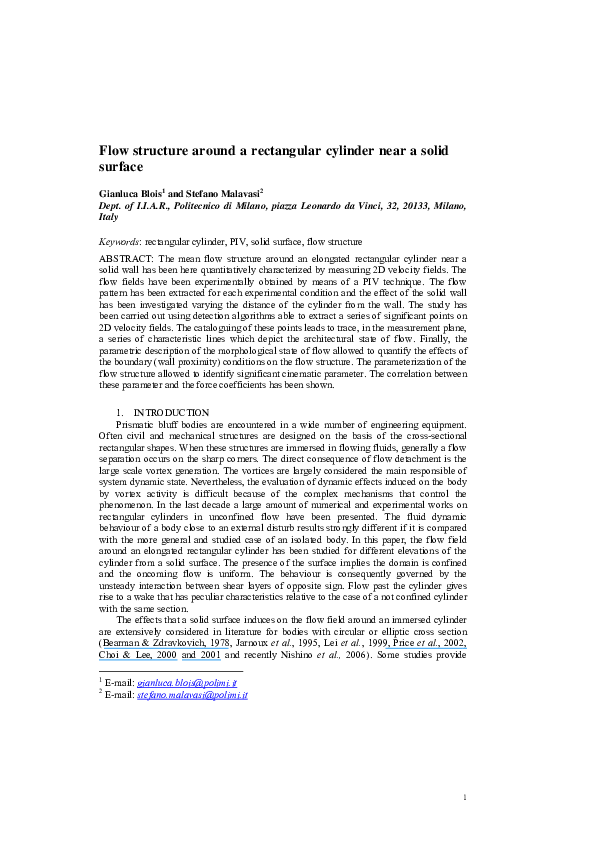 (PDF) Flow structure around a rectangular cylinder near a solid surface