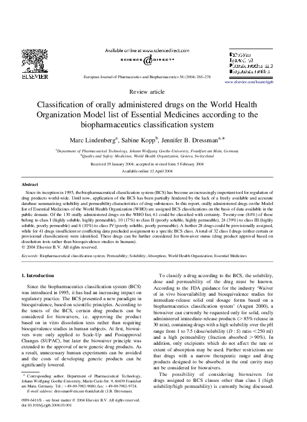 (PDF) Classification of orally administered drugs on the World Health