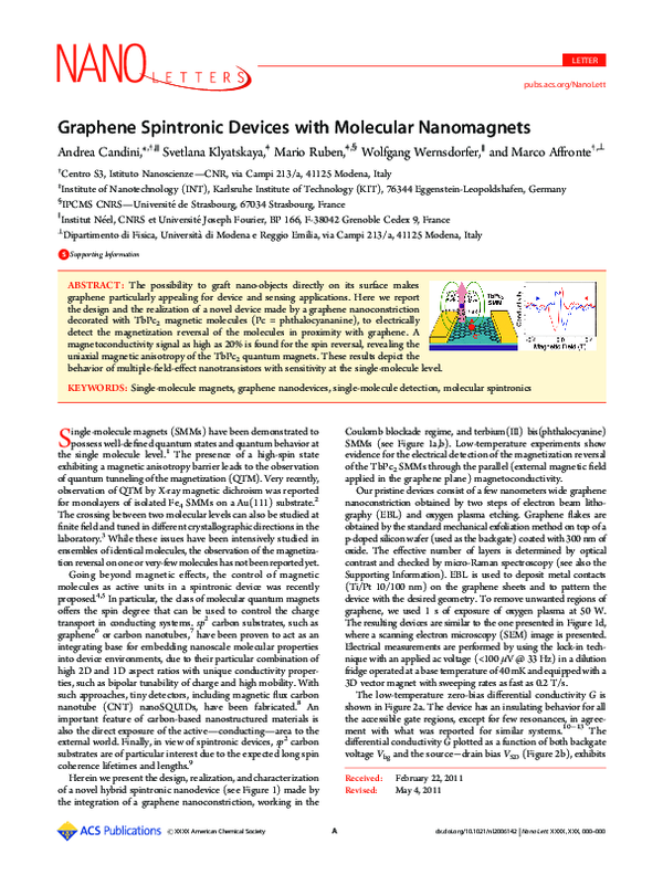 (PDF) Graphene Spintronic Devices with Molecular Nanomagnets