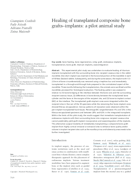 (PDF) Healing of transplanted composite bone grafts-implants: a pilot ...