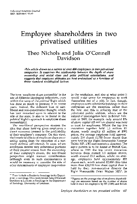 (PDF) Employee shareholders in two privatised utilities