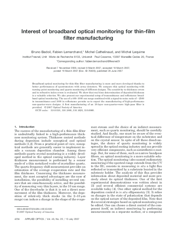 (PDF) Interest of broadband optical monitoring for thin-film filter ...