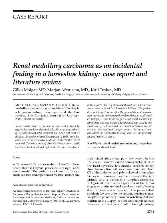 (PDF) Renal medullary carcinoma as an incidental finding in a horseshoe