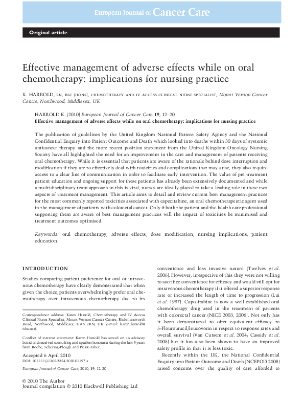 (PDF) Effective management of adverse effects while on oral ...