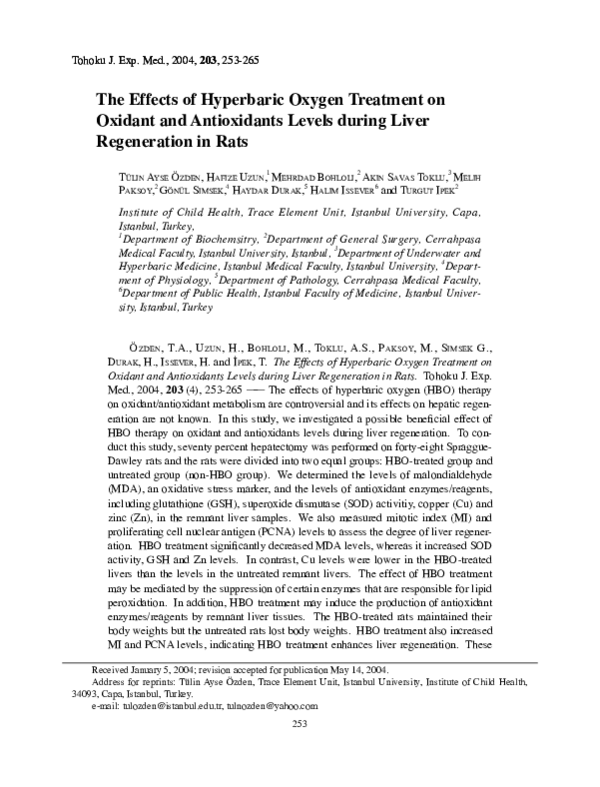 (PDF) The Effects of Hyperbaric Oxygen Treatment on Oxidant and ...
