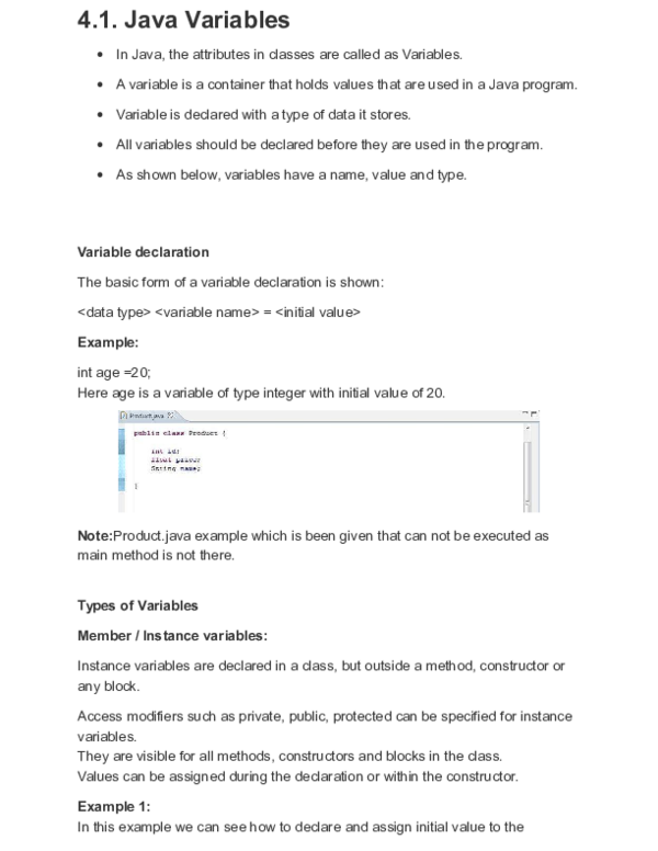 (DOC) 4.1. Java Variables