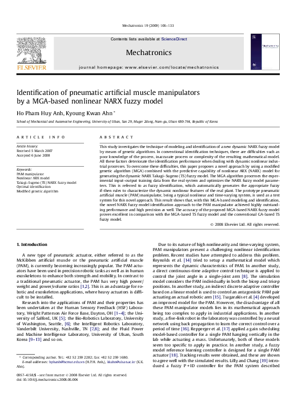 (PDF) Identification of pneumatic artificial muscle manipulators by a