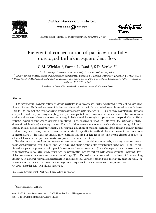 (PDF) Preferential concentration of particles in a fully developed ...