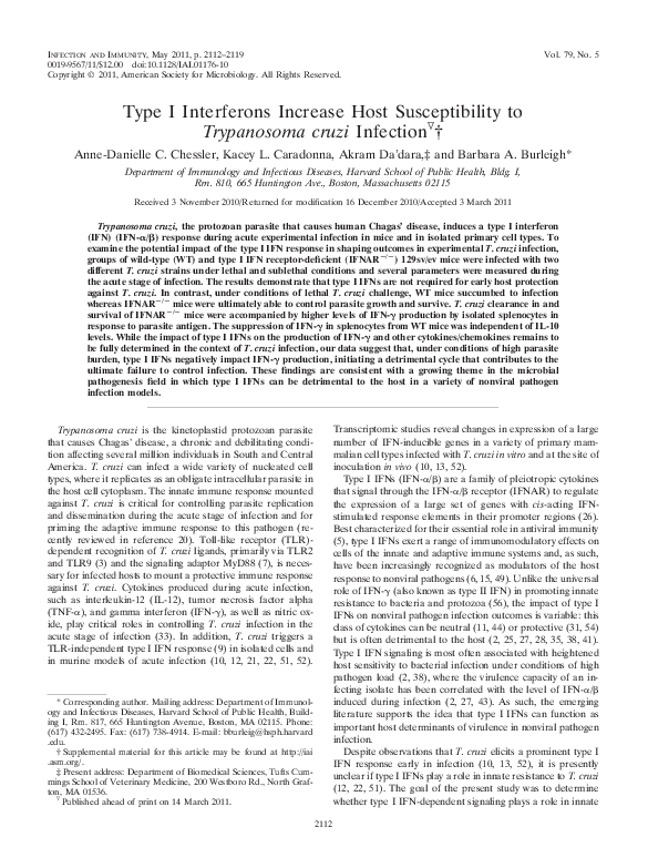 (PDF) Type I Interferons Increase Host Susceptibility to Trypanosoma ...