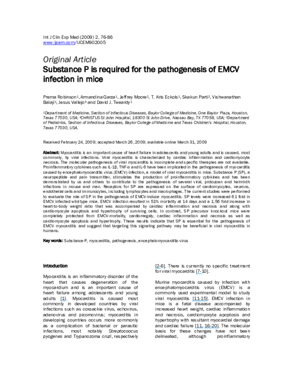(PDF) Substance P is required for the pathogenesis of EMCV infection in ...