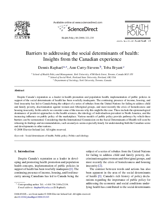 (PDF) Barriers to addressing the social determinants of health ...
