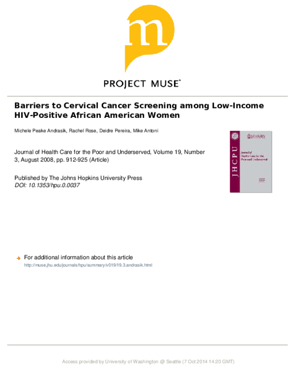 (PDF) Barriers to Cervical Cancer Screening among Low-Income HIV ...