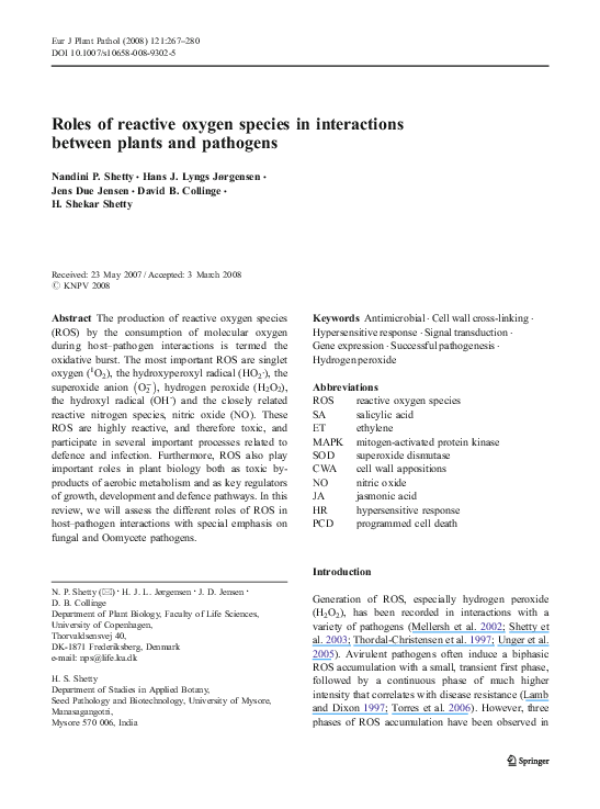 (PDF) Roles of reactive oxygen species in interactions between plants ...