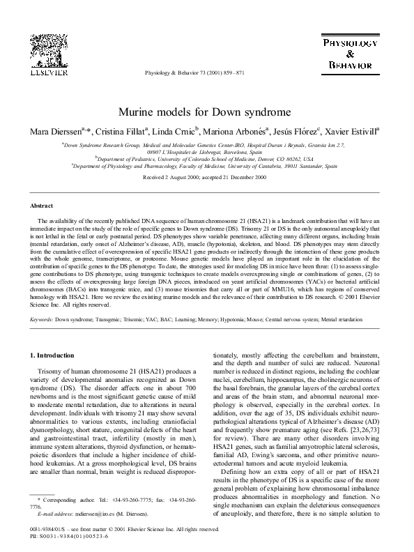 (PDF) Murine models for Down syndrome