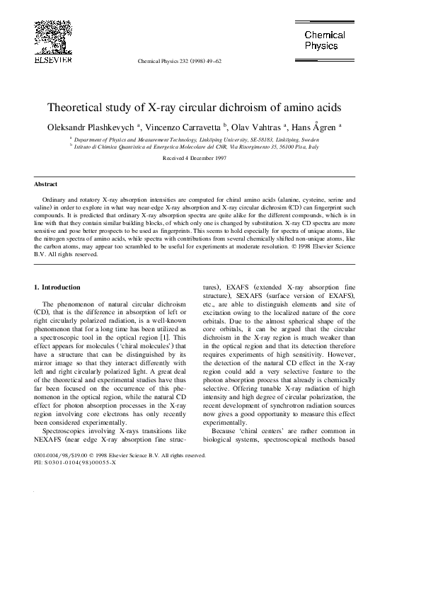 (PDF) Theoretical study of X-ray circular dichroism of amino acids