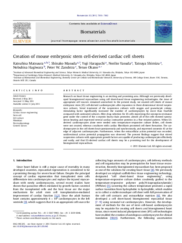 (PDF) Creation of mouse embryonic stem cell-derived cardiac cell sheets