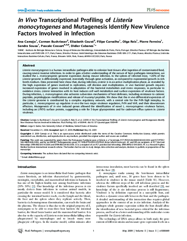 (PDF) In Vivo Transcriptional Profiling of Listeria monocytogenes and ...