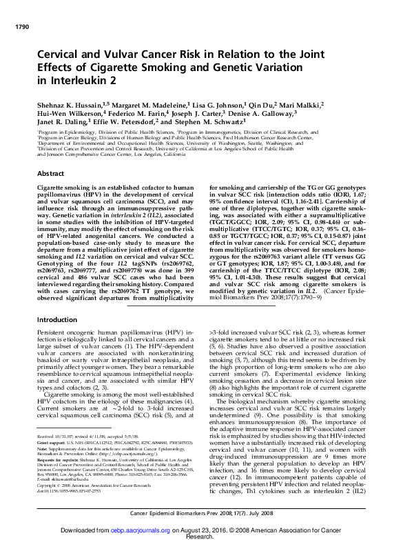 (PDF) Cervical and Vulvar Cancer Risk in Relation to the Joint Effects