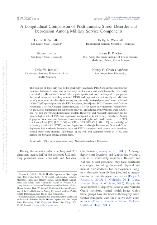 (PDF) A Longitudinal Comparison of Posttraumatic Stress Disorder and ...