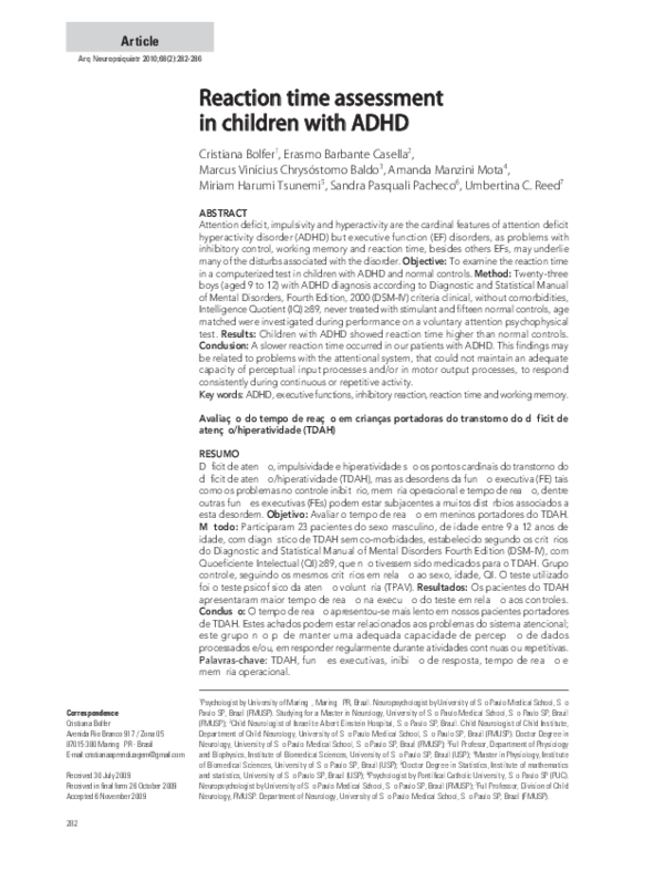 (PDF) Reaction time assessment in children with ADHD