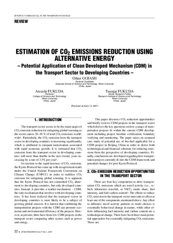 (PDF) Estimation of CO2 Emissions Reduction Using Alternative Energy