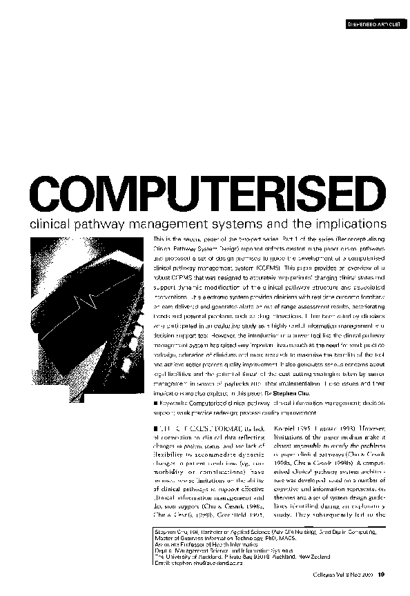 (PDF) Computerised clinical pathway management systems and the implications